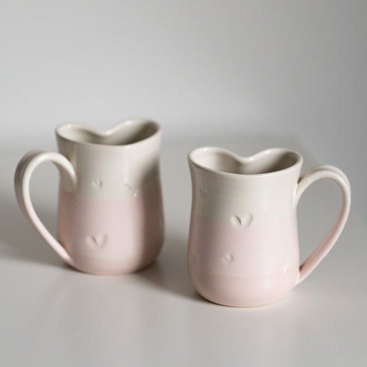 Heart Shaped Mugs—Pink & White