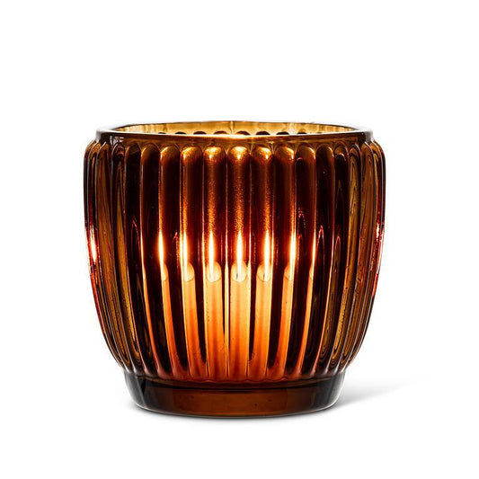 Small Ribbed Votive Holder in Brown