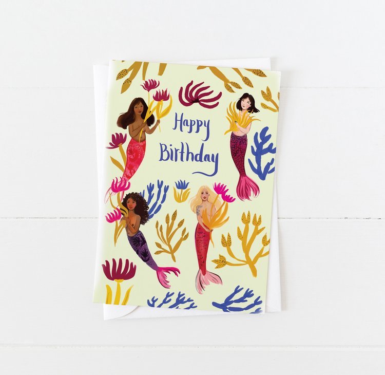 Colourful Mermaids Birthday—Greeting Card