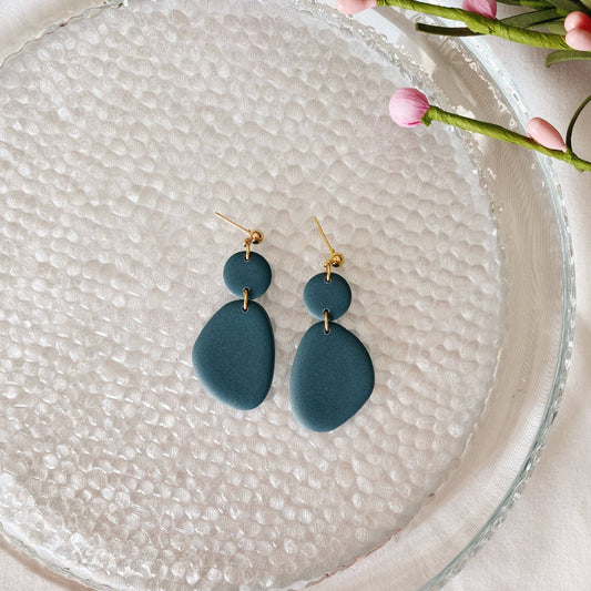 Selma - Hand Made Polymer Clay Earrings: Emerald Sea